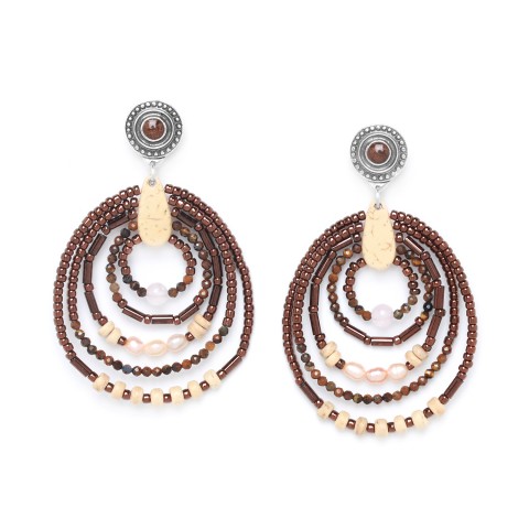 Серьги из кокоса,жемчуга и розового кварца  12--75391